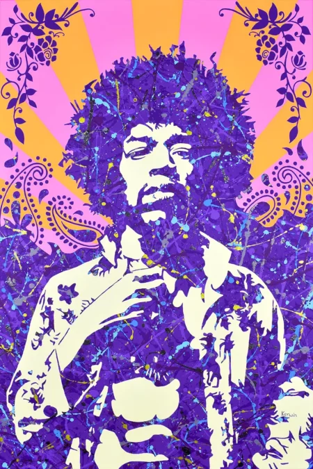 Jimi Hendrix music pop art painting and poster prints | By Kerwin | Jackson Pollock-inspired