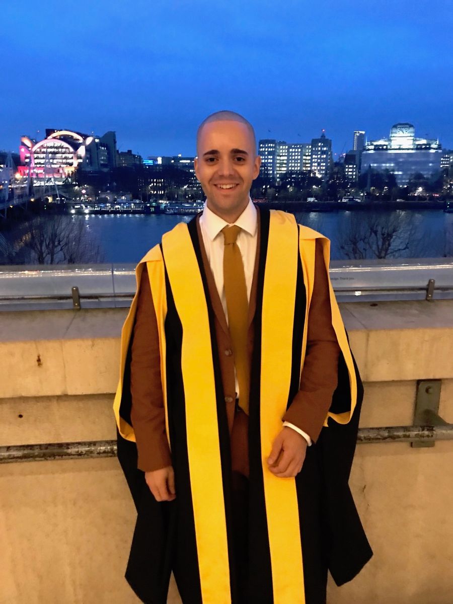 Kerwin Blackburn graduating from King's College London in MSc Emerging Economies and Inclusive Development at the Royal Festival Hall