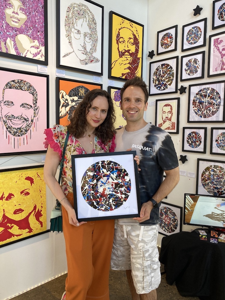 By Kerwin new USA themed Jackson Pollock-inspired action-painted vinyl music records for The Other Art Fair, New York City June 2022