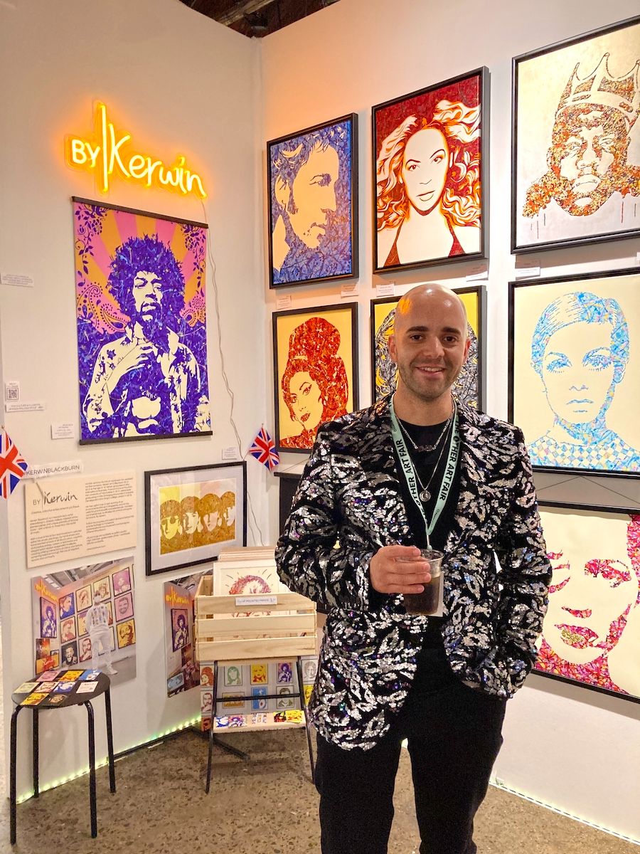 UK artist Kerwin Blackburn exhibiting his Jackson Pollock-inspired pop art paintings in New York City, June 2022 | By Kerwin