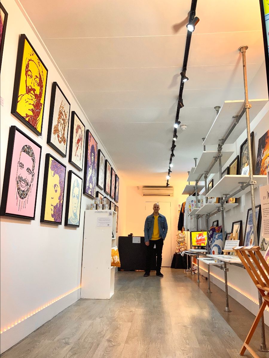 By Kerwin pop art paintings on display in his Boxpark Shoreditch pop-up exhibition