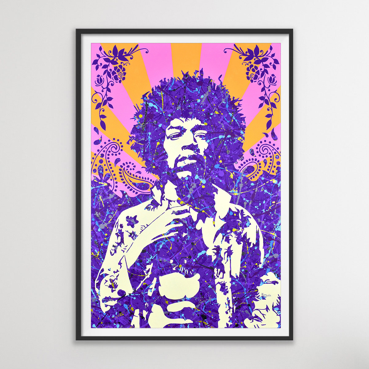 Jimi Hendrix pop art painting in a Jackson Pollock style | By Kerwin | Art prints