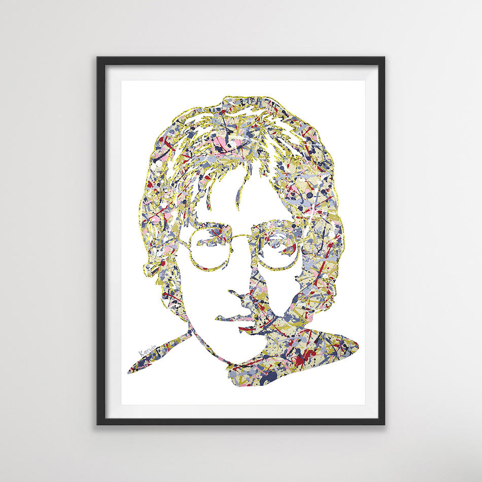 John Lennon pop art, Jackson Pollock style music painting from UK artist Kerwin Blackburn | By Kerwin | Prints | The Beatles
