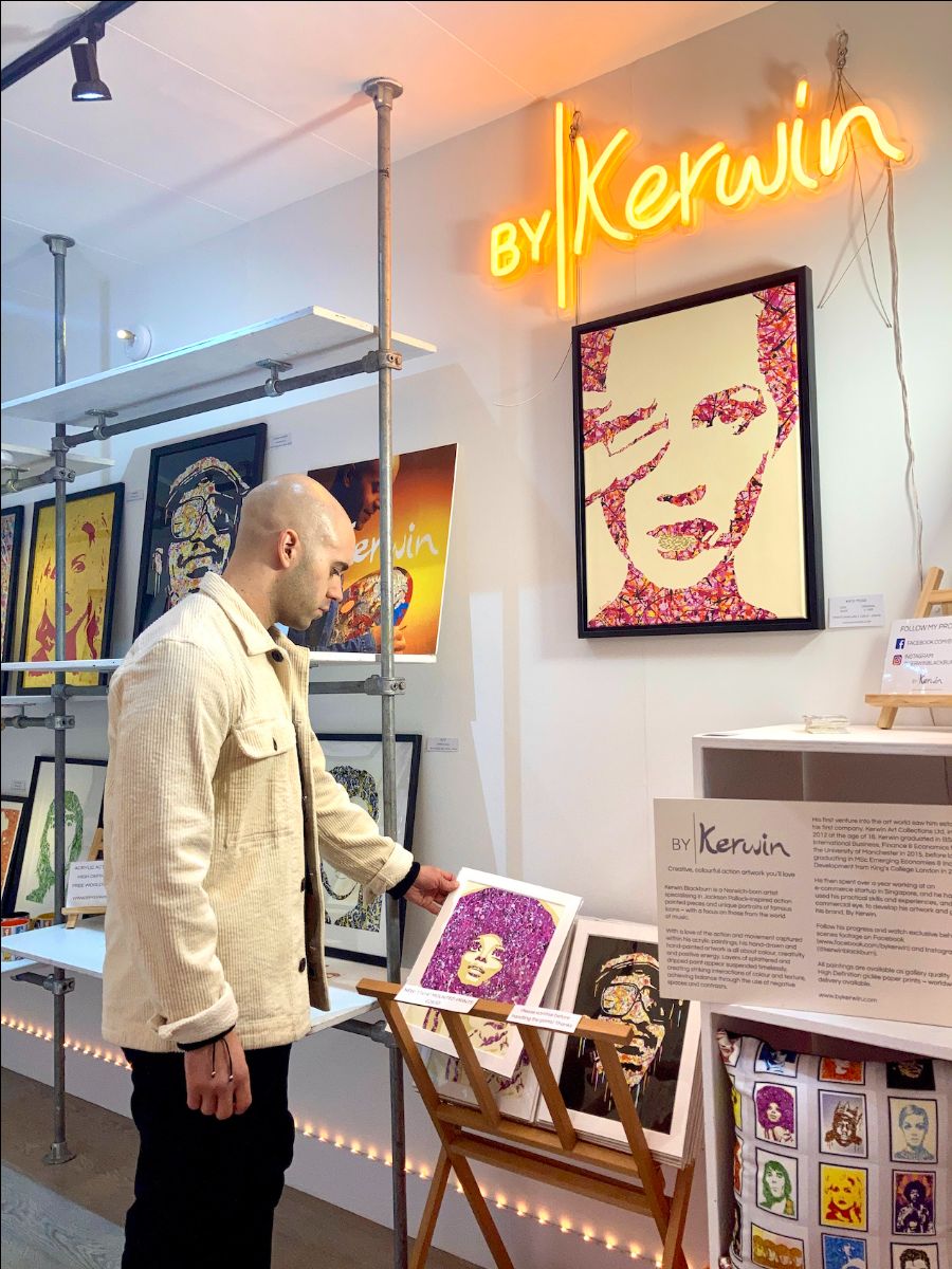 By Kerwin paintings and art were on display in his pop-up exhibition and shop at Boxpark Shoreditch, London 