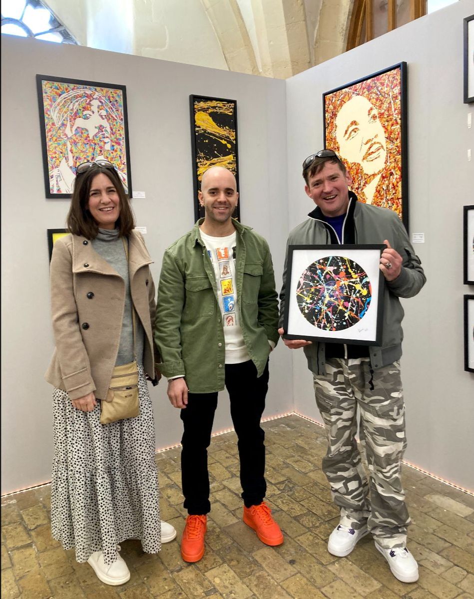 Kerwin Blackburn's latest 'Lights, Canvas, Action' Jackson Pollock-style pop art painting exhibition at the Crypt Gallery, Norwich School | Painted Vinyl Record By Kerwin