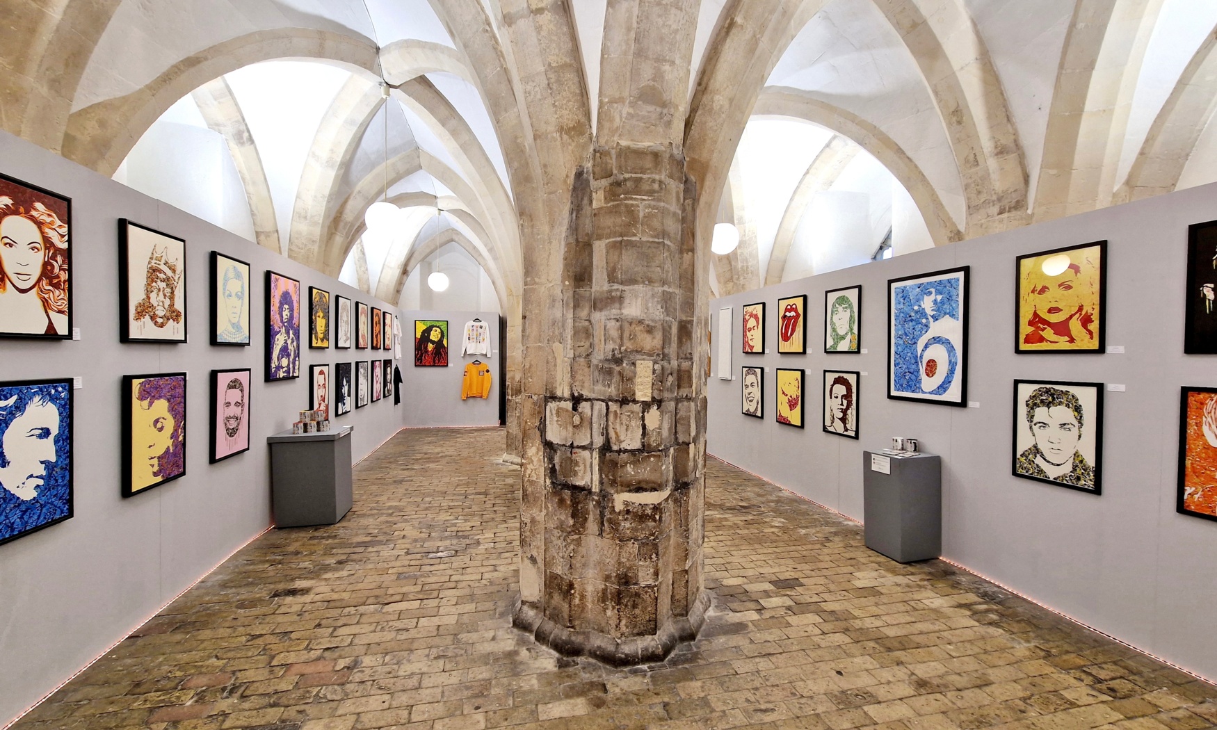 UK artist Kerwin Blackburn exhibiting his music themed, Jackson Pollock-inspired pop art paintings and prints in Norwich School's Crypt Gallery in 2022 | By Kerwin