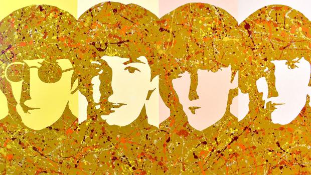 The Beatles pop art, Jackson Pollock style painting and prints by Kerwin Blackburn