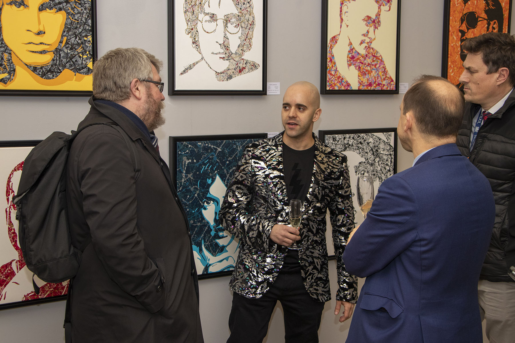 Kerwin Blackburn exhibiting his Jackson Pollock-inspired pop art music paintings at the Crypt Gallery at Norwich School in Norfolk, February-March 2022 | By Kerwin | John Lennon | Richard Ashcroft The Verve prints
