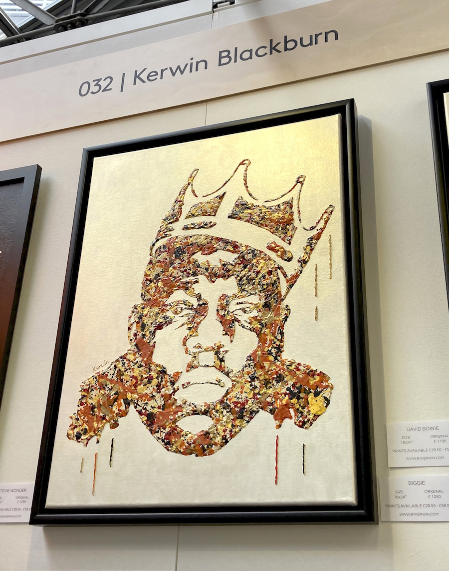 Kerwin Blackburn exhibiting his Jackson Pollock-inspired pop art paintings at Saatchi Art's The Other Art Fair, London July 2021 | By Kerwin music prints | The Notorious B.I.G. Biggie Smalls
