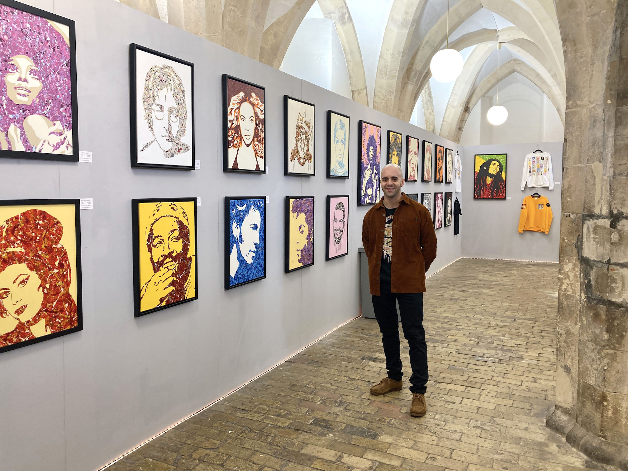 Kerwin Blackburn exhibiting his Jackson Pollock-inspired pop art music paintings at the Crypt Gallery at Norwich School in Norfolk, February-March 2022 | By Kerwin