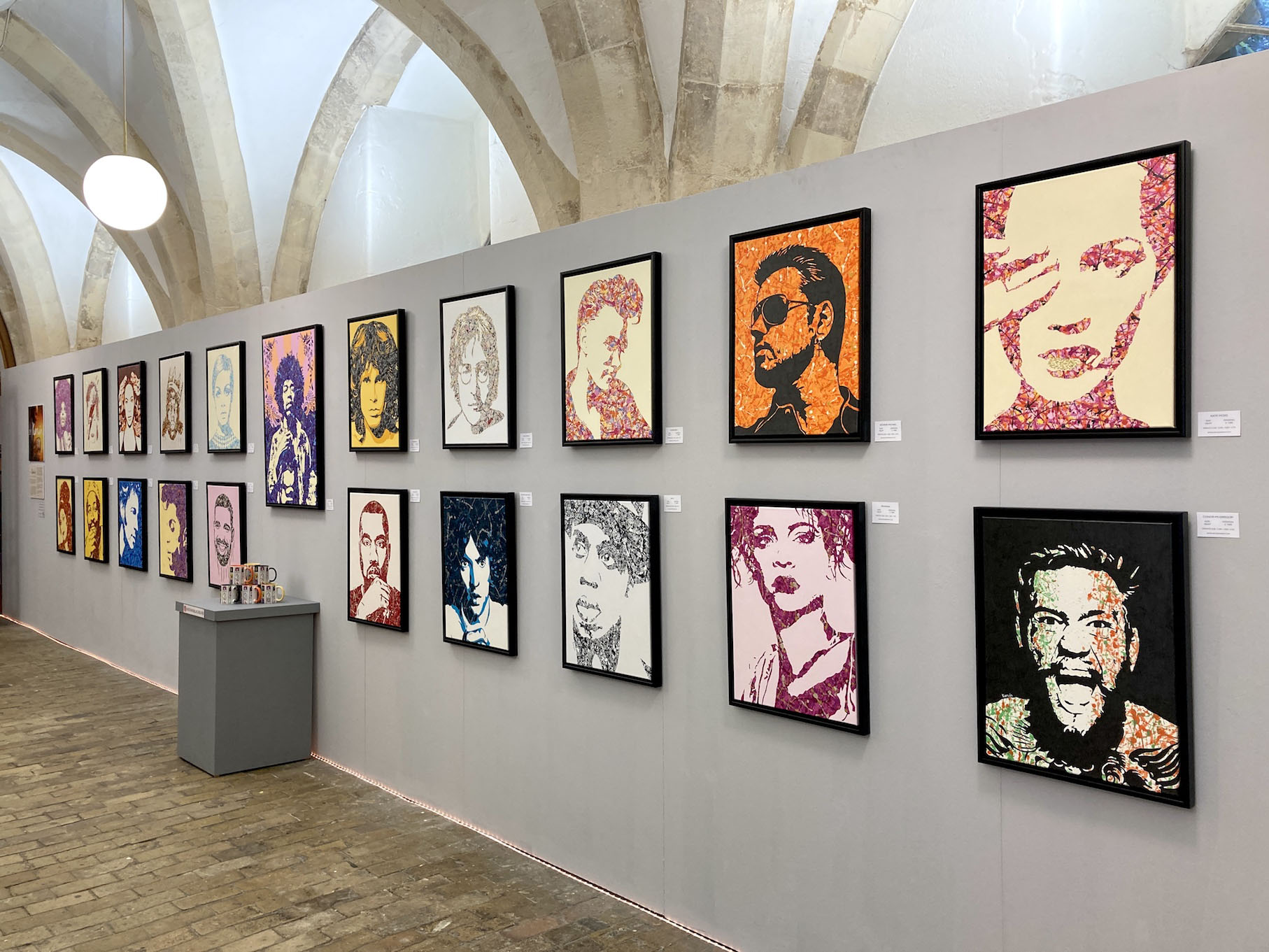 Kerwin Blackburn exhibiting his Jackson Pollock-inspired pop art music paintings at the Crypt Gallery at Norwich School in Norfolk, February-March 2022 | By Kerwin | Kate Moss | George Michael | Rihanna | Conor McGregor prints