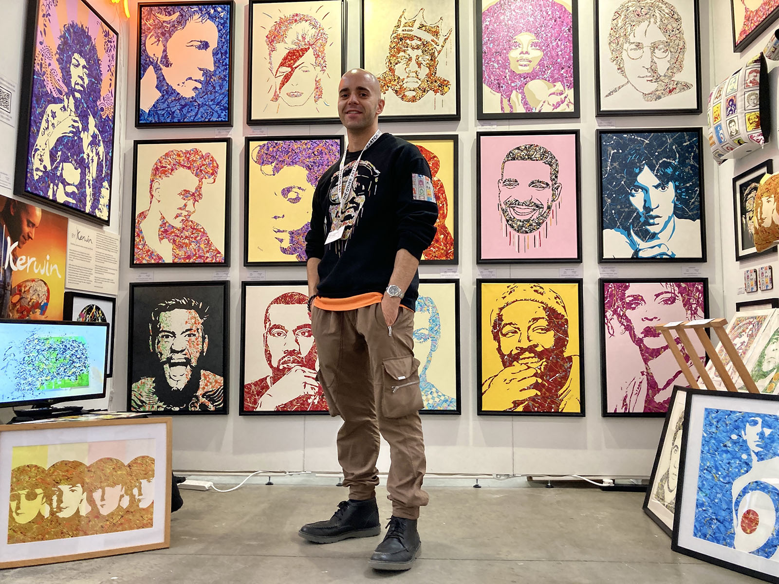 Kerwin Blackburn exhibiting his pop art, Jackson Pollock-inspired music paintings and prints at The Other Art Fair London, October 2021 | By Kerwin