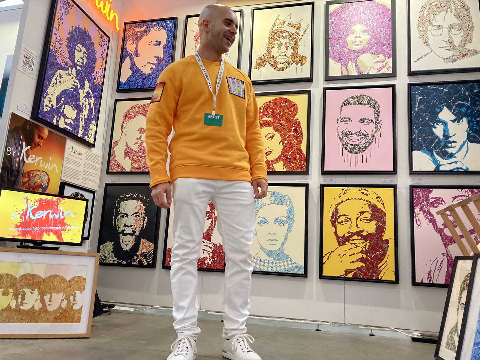 Kerwin Blackburn exhibiting his pop art, Jackson Pollock-inspired music paintings and prints at The Other Art Fair London, October 2021 | By Kerwin Marvin Gaye Drake