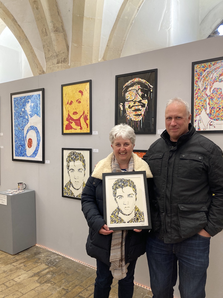 Kerwin Blackburn exhibiting his Jackson Pollock-inspired pop art music paintings at the Crypt Gallery at Norwich School in Norfolk, February-March 2022 | By Kerwin | Elvis Presley prints