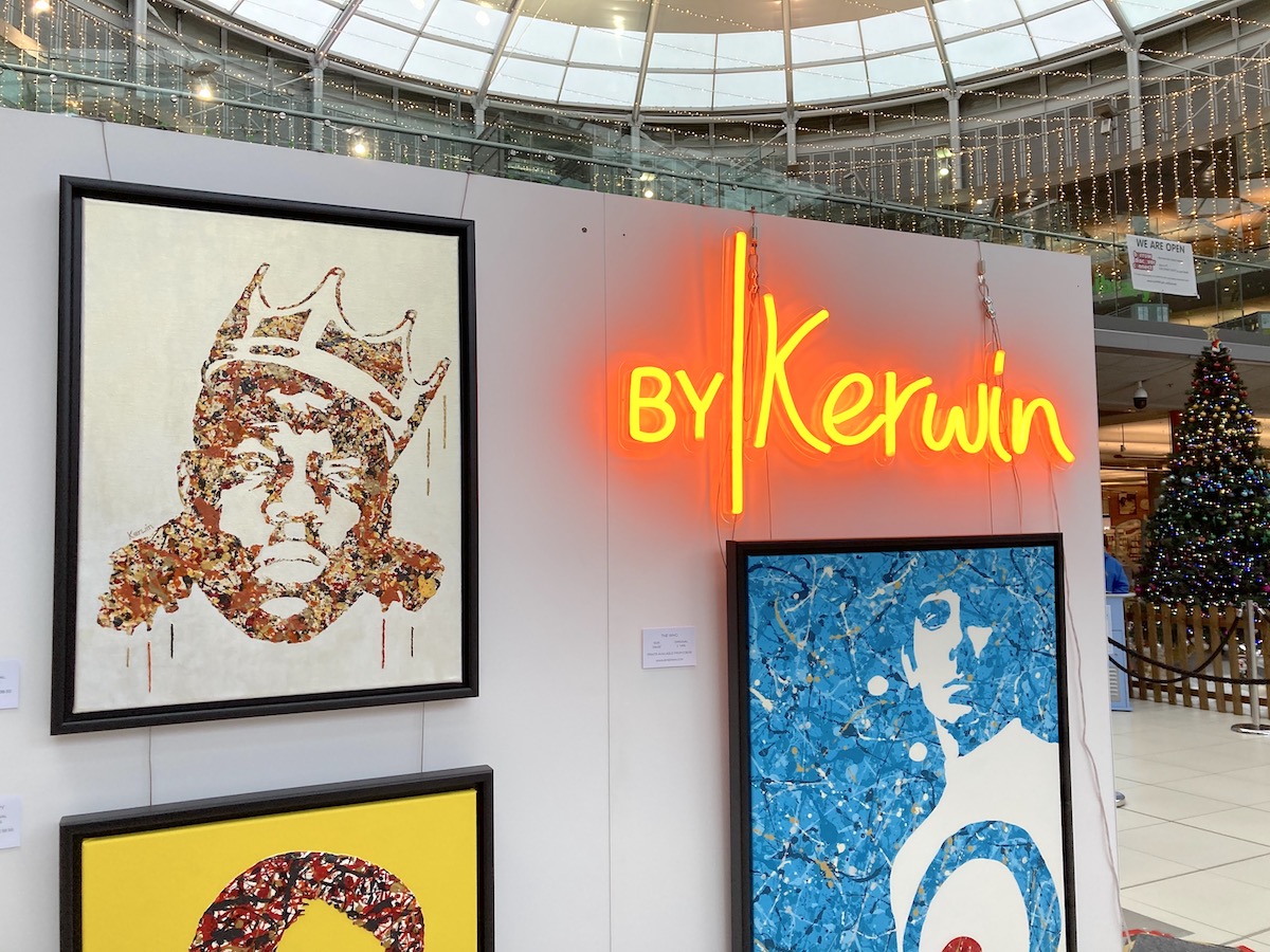 Kerwin Blackburn's Jackson Pollock-inspired pop art music paintings on display in his debut art exhibition at The Forum, Norwich December 2020 | By Kerwin prints | The Notorious B.I.G. Biggie Smalls