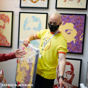 Kerwin Blackburn exhibiting his paintings at The Other Art Fair with Saatchi Art, July 2021 | By Kerwin pop art Jackson Pollock style music prints