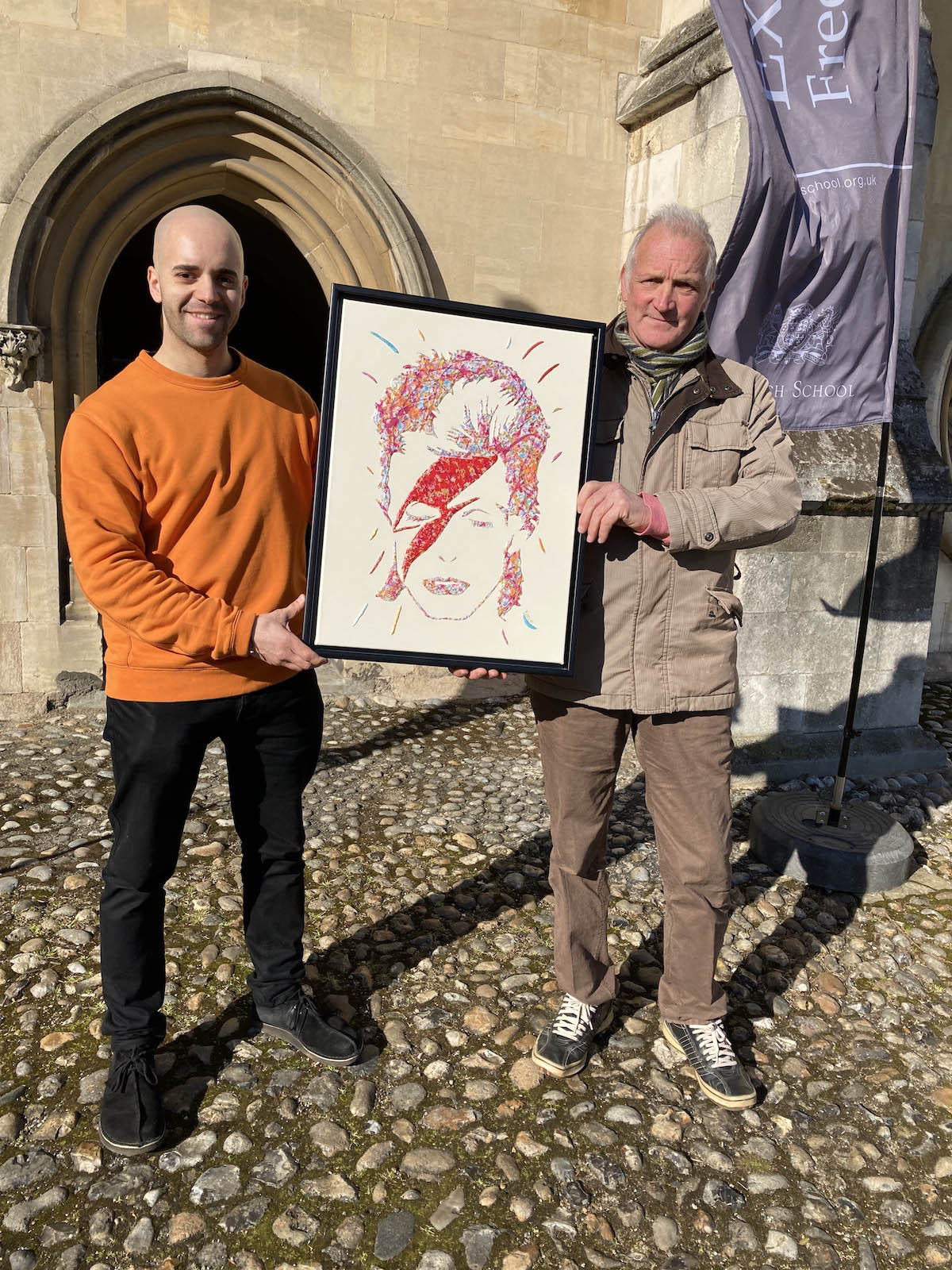 Kerwin Blackburn exhibiting his Jackson Pollock-inspired pop art music paintings at the Crypt Gallery at Norwich School in Norfolk, February-March 2022 | By Kerwin | David Bowie prints