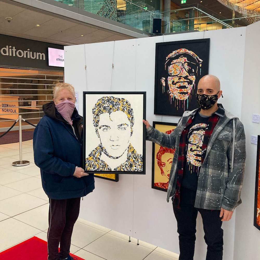 Kerwin Blackburn's Jackson Pollock-inspired pop art music paintings on display in his debut art exhibition at The Forum, Norwich December 2020 | By Kerwin prints | Elvis Presley