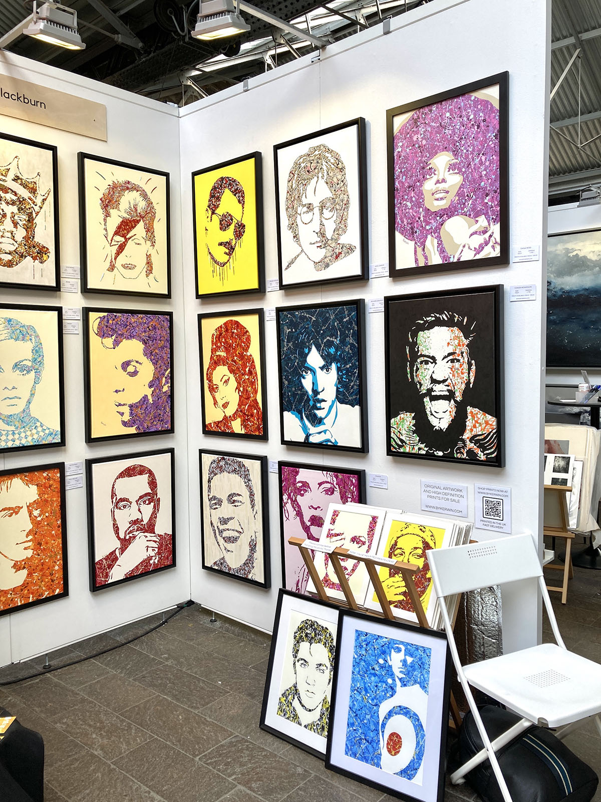 Kerwin Blackburn exhibiting his Jackson Pollock inspired pop art music paintings and prints at The Other Art Fair London, July 2021 | Richard Ashcroft | The Verve