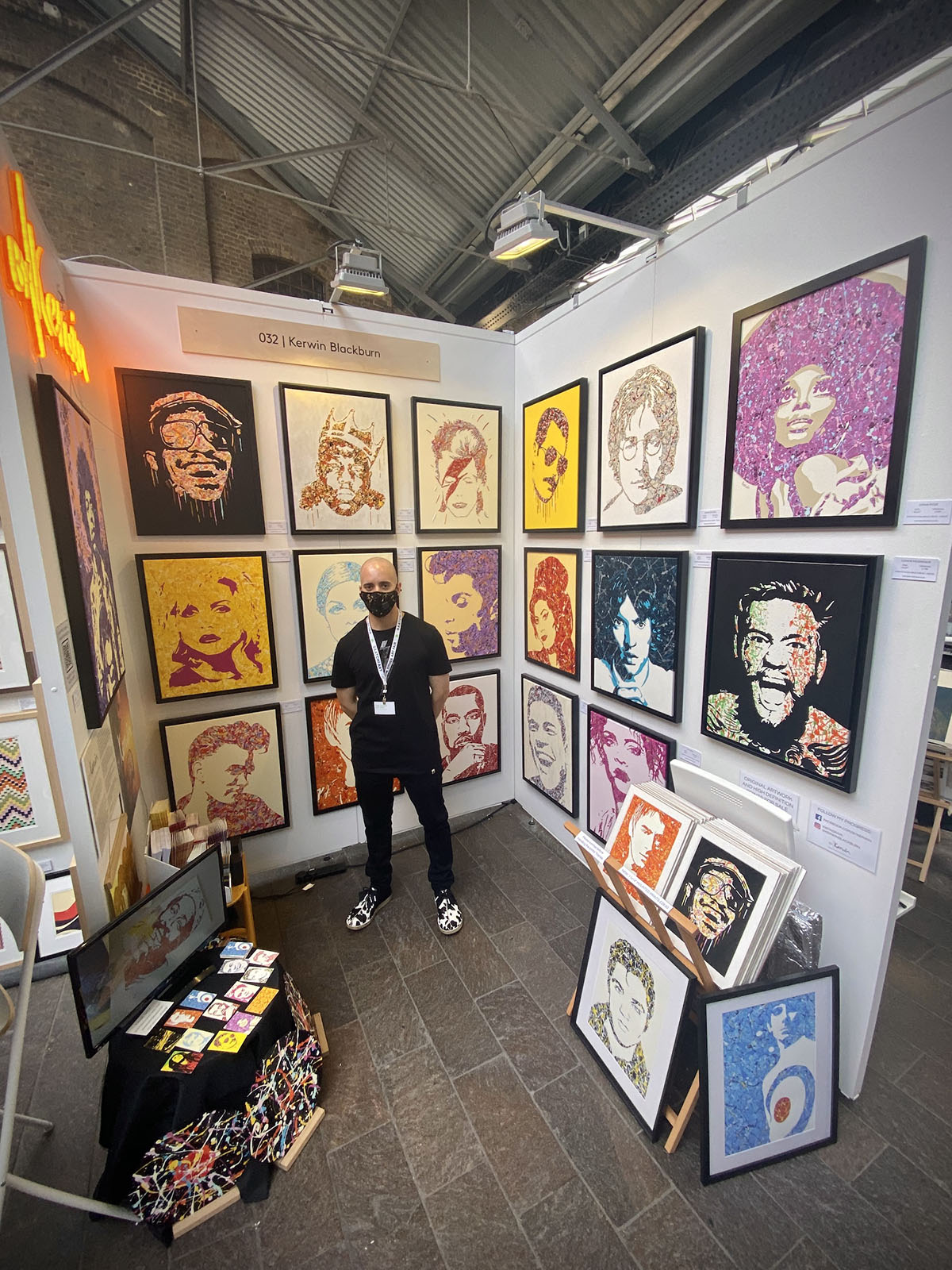 Kerwin Blackburn exhibiting his Jackson Pollock-inspired pop art paintings at Saatchi Art's The Other Art Fair, London July 2021 | By Kerwin music prints