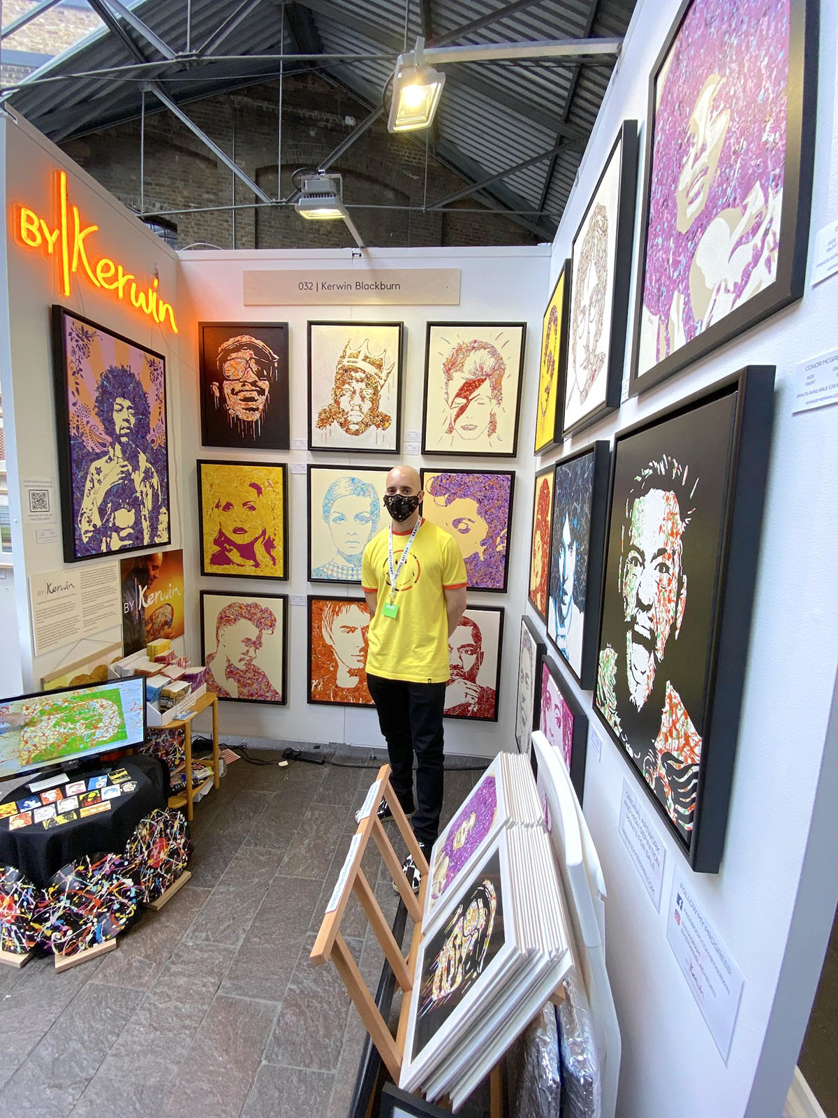 Kerwin Blackburn exhibiting his paintings at The Other Art Fair with Saatchi Art, July 2021 | By Kerwin pop art Jackson Pollock style music prints