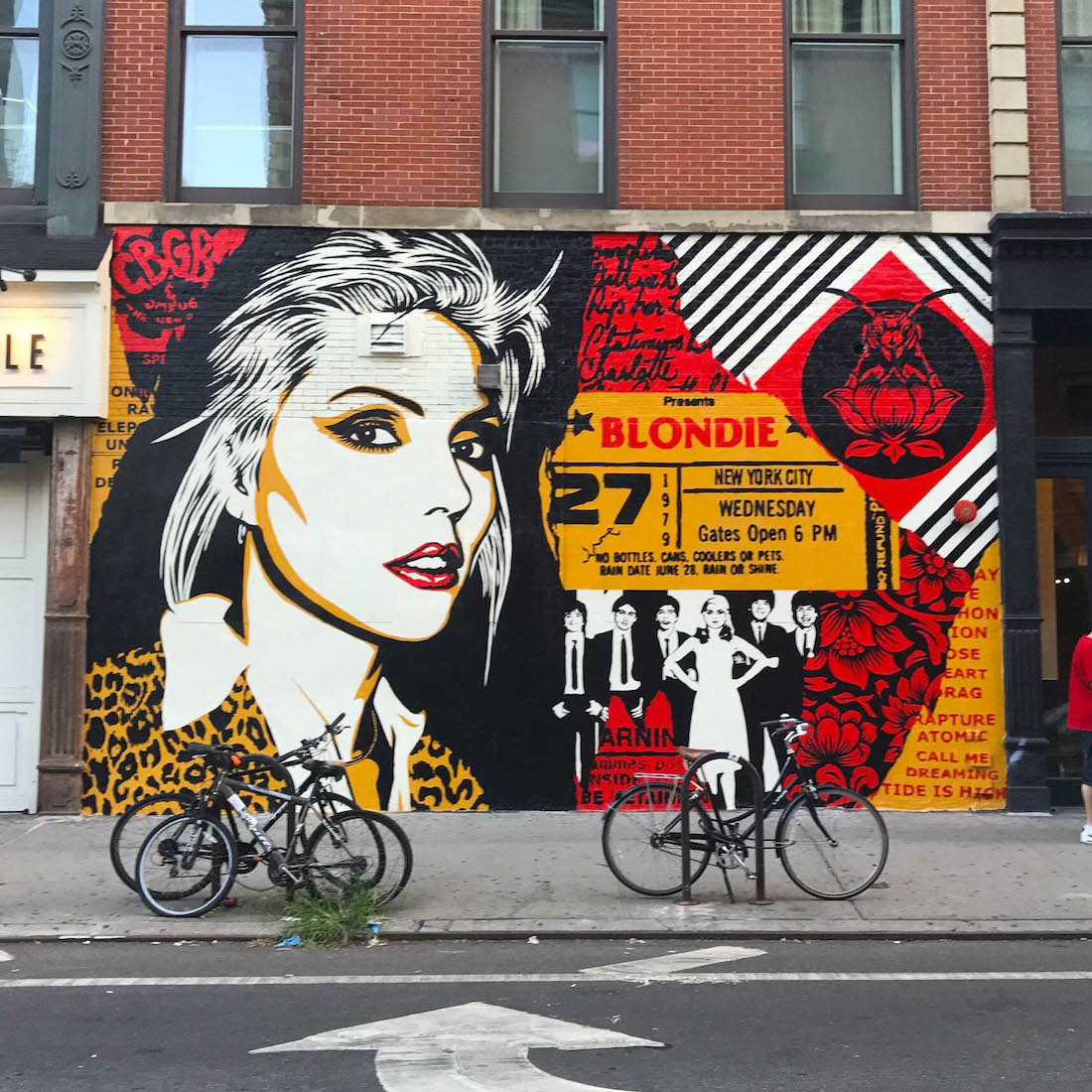 Shepard Fairey street art that combines pop art elements. This is actual promotional artwork for Debbie Harry and Blondie