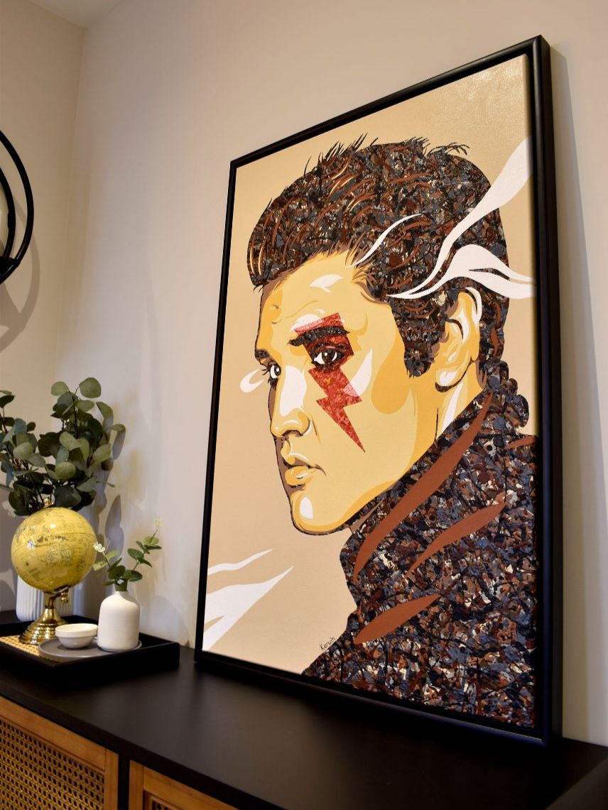 Elvis Presley pop art music acrylic action painting & prints in a Jackson Pollock style | By Kerwin Blackburn | Music art posters