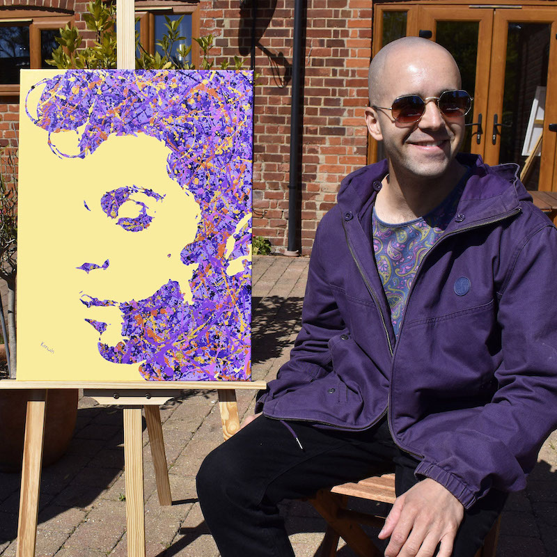 Prince pop art music acrylic action painting & prints in a Jackson Pollock style | By Kerwin Blackburn | Music art posters