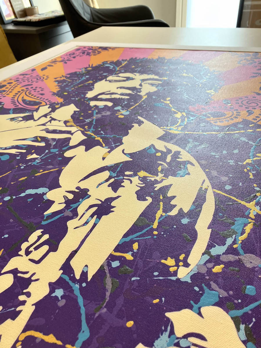 Jimi Hendrix pop art painting print by Kerwin Blackburn | Jackson Pollock action painting | music art posters