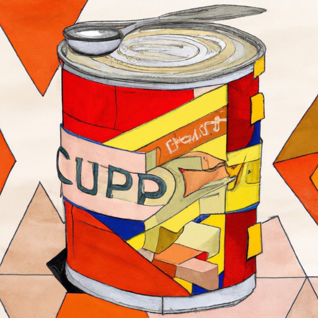 Andy Warhol Campbell's Soup Cans pop art created in a Picasso Cubism style by artificial intelligence