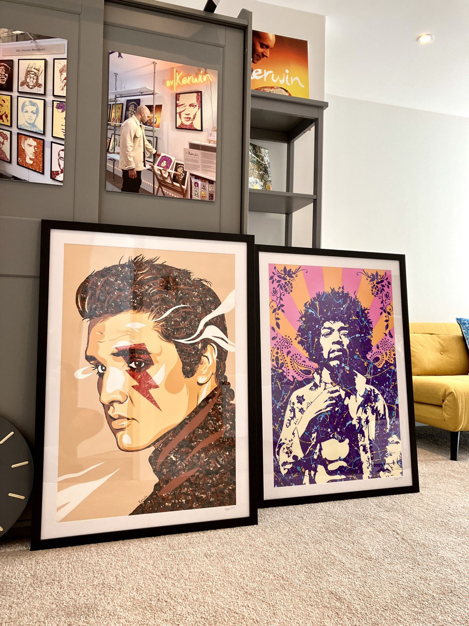 Elvis Presley and Jimi Hendrix framed prints By Kerwin