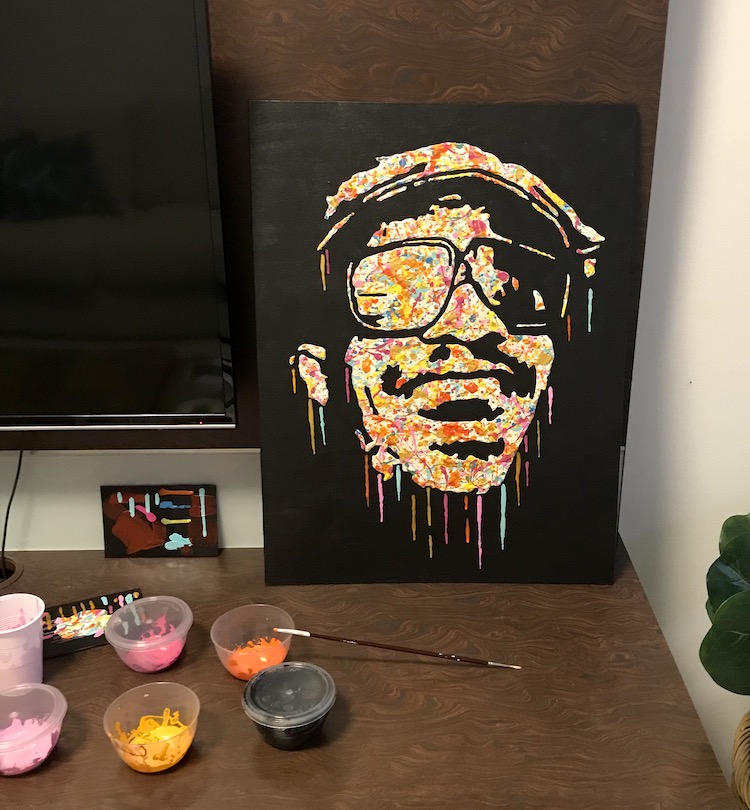 Stevie Wonder painting behind the scenes | By Kerwin