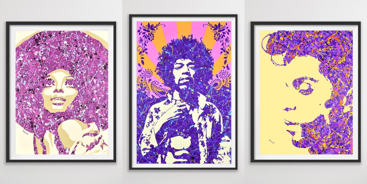 Diana Ross, Jimi Hendrix and Prince pop art paintings By Kerwin